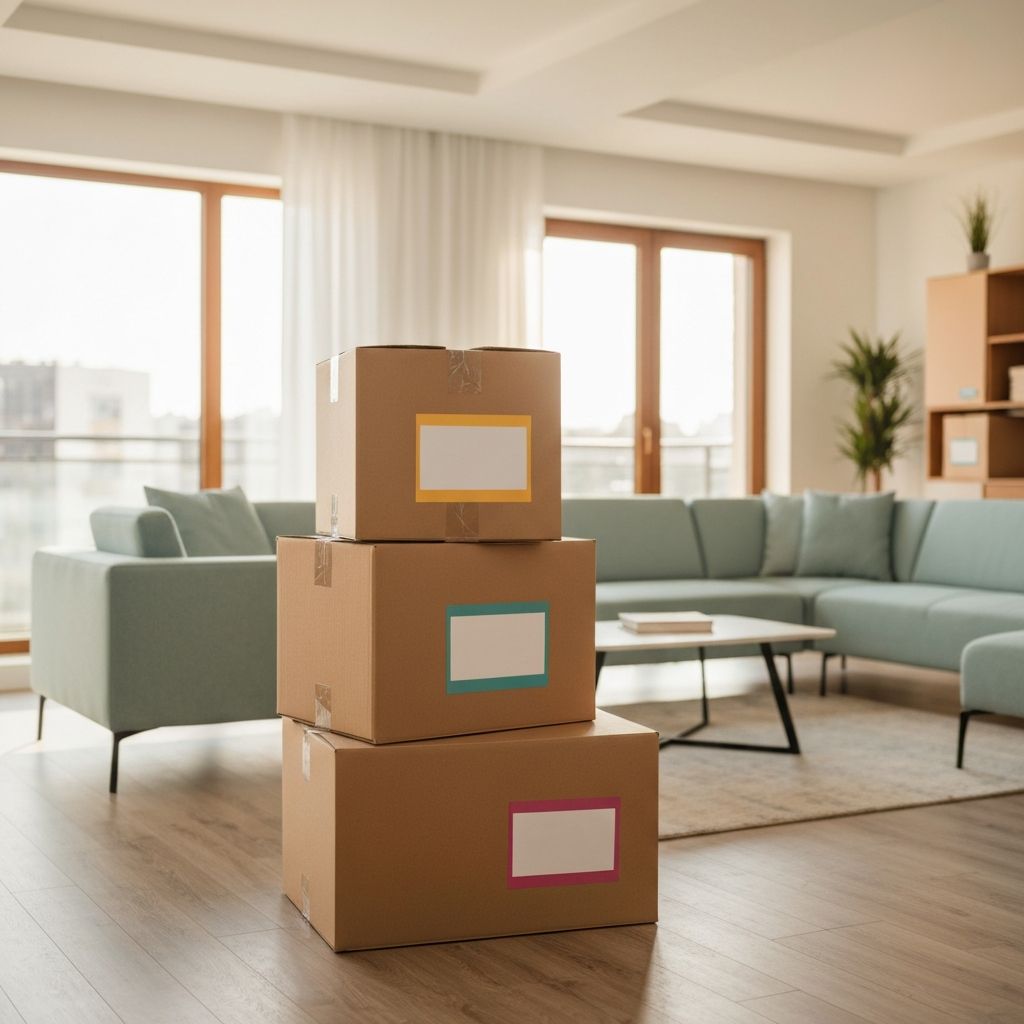 Neatly packed and labelled moving boxes ready for a professional removal